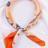 Orange Floral Silky Bandana Square Scarf