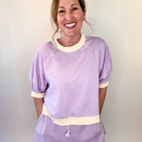 Reverse Stitch Short Sleeve Crop Sweatshirt