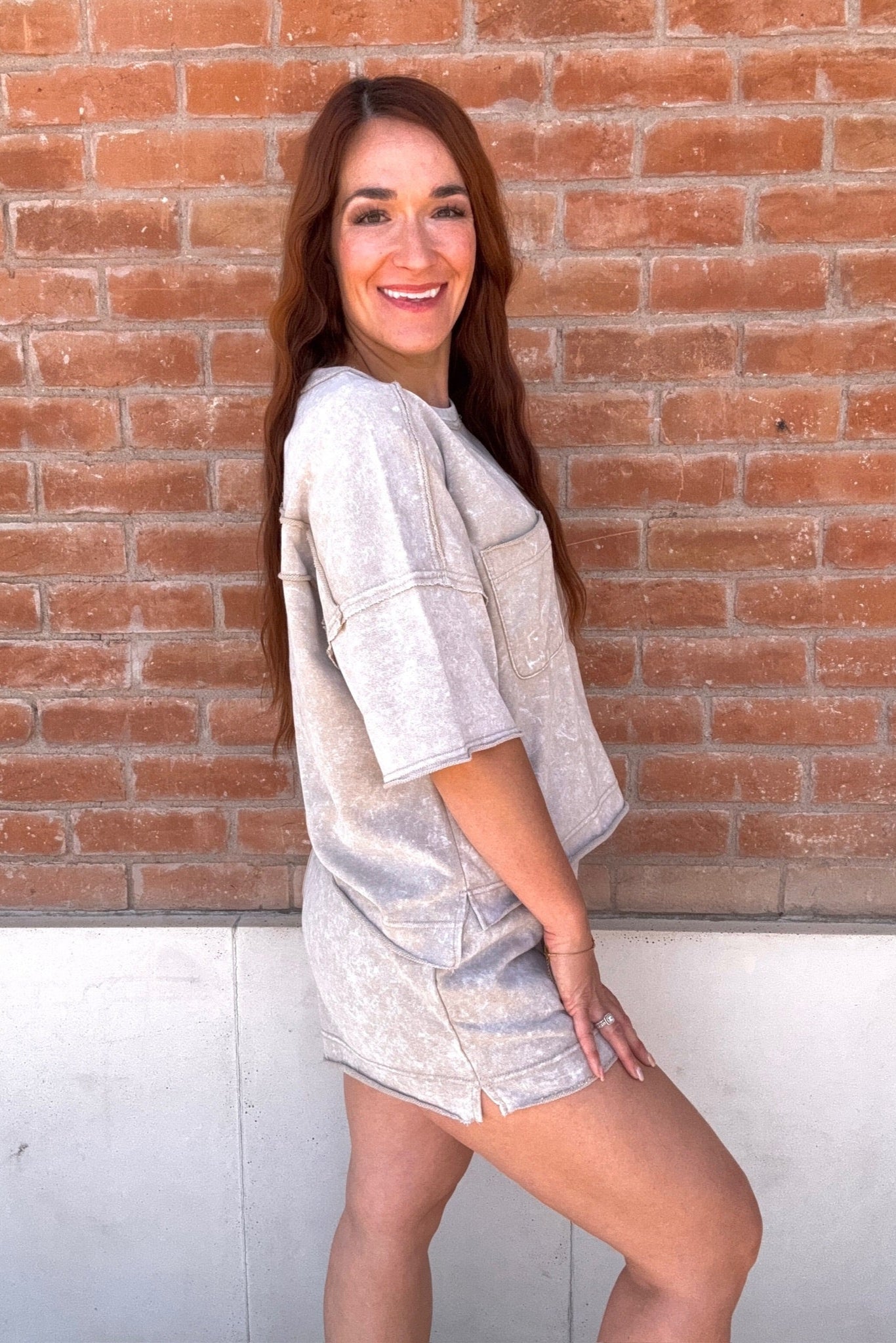 Mineral Washed Comfy Knit Top & Shorts Set