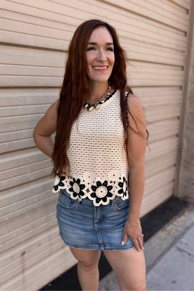 Floral Trim Crochet Top