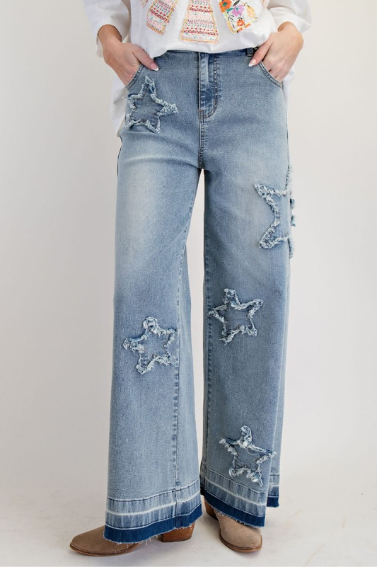 Star Patch Washed Denim Pants