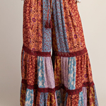 Patchwork Print Ruffle Palazzo Pants