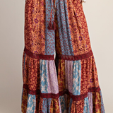 Patchwork Print Ruffle Palazzo Pants