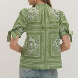 Printed Puff Sleeve Tie Detail Top