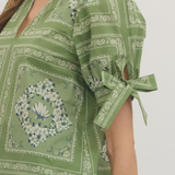 Printed Puff Sleeve Tie Detail Top