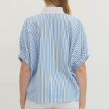 Striped Dolman Sleeve Contrast V-Neck Top