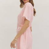Check Print Drawstring Waist Mini Dress