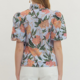 Floral Print Ruffle Collar Button Top