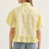 Ruffle Hem Button Front Puff Sleeve Top