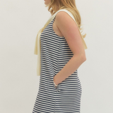 Striped Sleeveless Scarf Tie Mini Dress