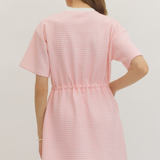 Check Print Drawstring Waist Mini Dress