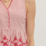 Striped Scallop Trim Button Front Top
