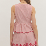 Striped Scallop Trim Button Front Top