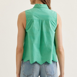 Eyelet Embroidery Tie Neck Sleeveless Top