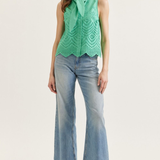 Eyelet Embroidery Tie Neck Sleeveless Top
