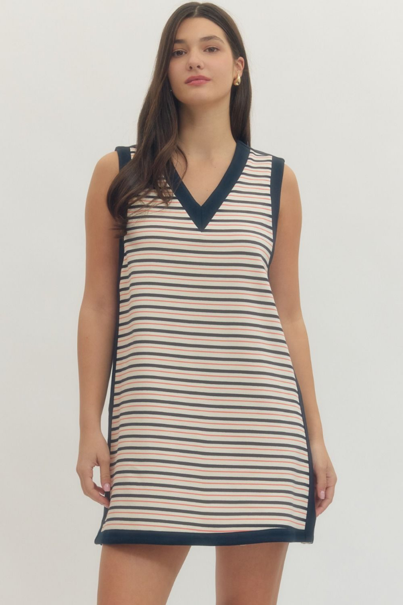Striped Sleeveless Mini Dress | Navy