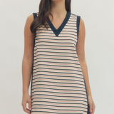 Striped Sleeveless Mini Dress | Navy