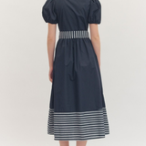Button Front Striped Hem Midi Dress
