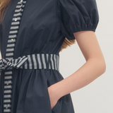 Button Front Striped Hem Midi Dress