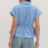 Collared Drawstring Waist Peplum Top