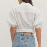 Puff Sleeve Wrap Blouse with Tie Waist