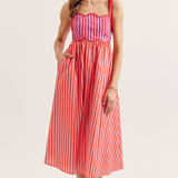 Striped Scallop Trim Sleeveless Midi Dress