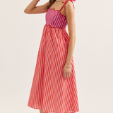 Striped Scallop Trim Sleeveless Midi Dress