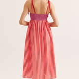 Striped Scallop Trim Sleeveless Midi Dress