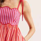 Striped Scallop Trim Sleeveless Midi Dress