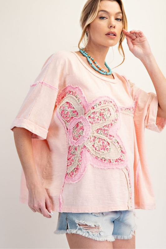 Flower Patch Mineral Washed Cotton Top | Blush