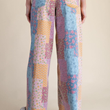 Patchwork Print Stretch Washed Twill Pants