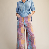 Patchwork Print Stretch Washed Twill Pants
