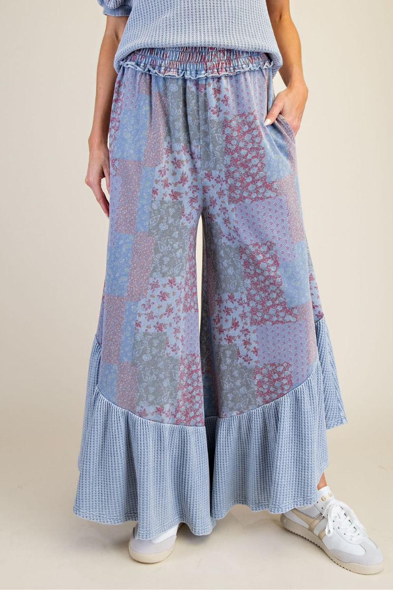 Patchwork Print Mineral Washed Pants
