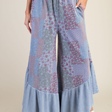 Patchwork Print Mineral Washed Pants