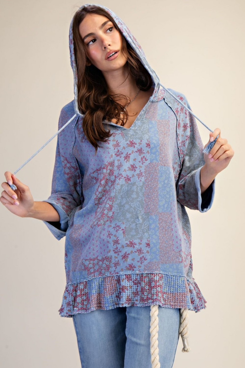 Patchwork Print Mix Mineral Washed Pullover