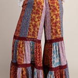 Patchwork Print Ruffle Palazzo Pants