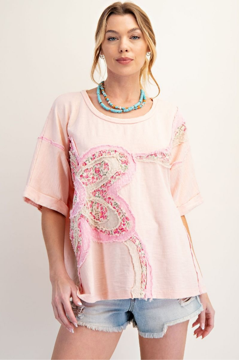 Flower Patch Mineral Washed Cotton Top | Blush