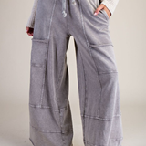 Mineral Washed Cargo Style Terry Knit Pants