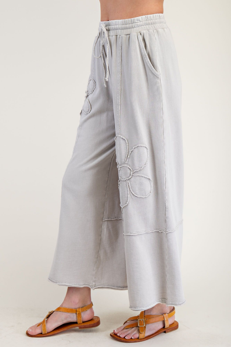 Flower Patch Mineral Washed Terry Knit Pants | Stone