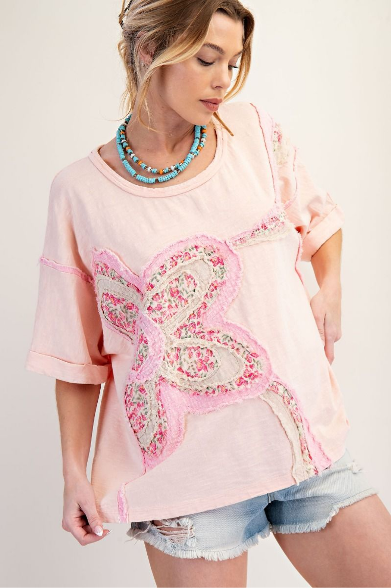 Flower Patch Mineral Washed Cotton Top | Blush