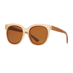 Sunglasses with brown lenses and beige frame on a white background