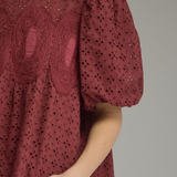 Eyelet & Crochet Trim Puff Sleeve Top