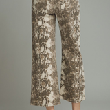 Snake Print Cropped Wide Leg Pants
