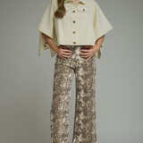 Snake Print Cropped Wide Leg Pants