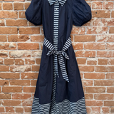 Button Front Striped Hem Midi Dress