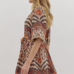 Botanical Print Puff Sleeve Mini Dress