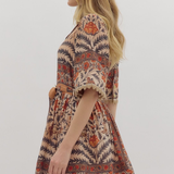 Botanical Print Puff Sleeve Mini Dress