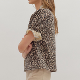 Leopard Print Puff Sleeve Top + Ruffled Neckline