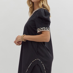 Pleated Puff Sleeve Mini Dress + Leopard Detail