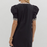 Pleated Puff Sleeve Mini Dress + Leopard Detail